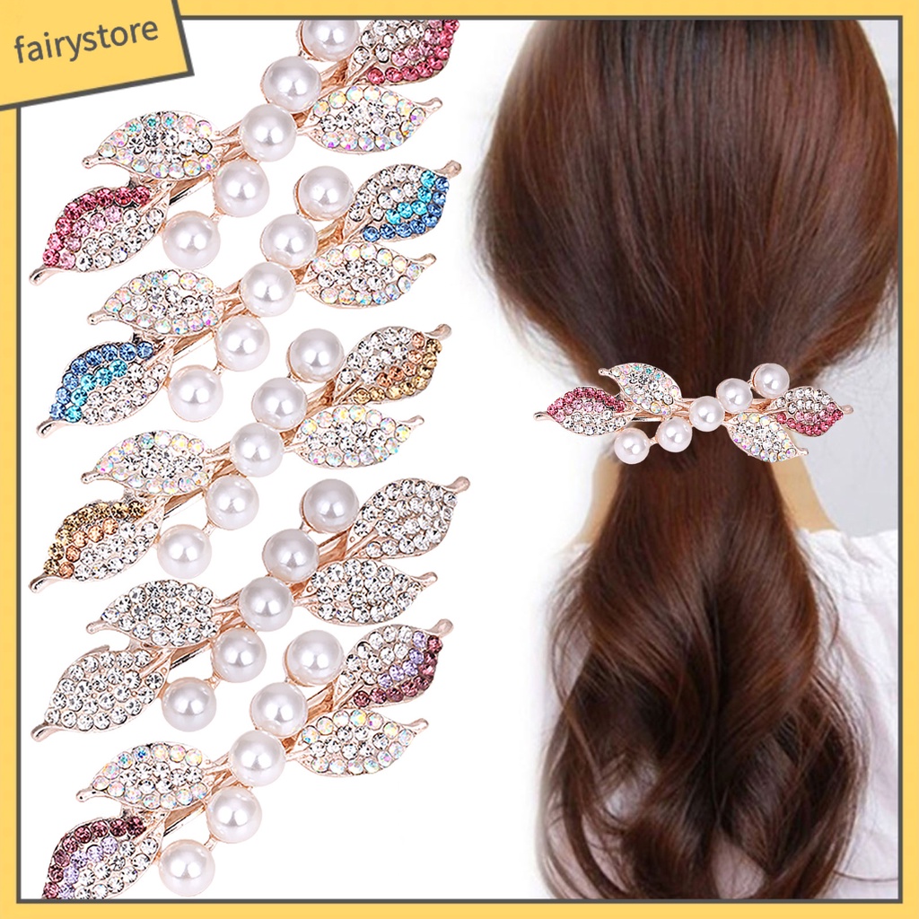 Kẹp Tóc Đuôi Ngựa Hình Chiếc Lá Đính Đá Siêu Nhẹ