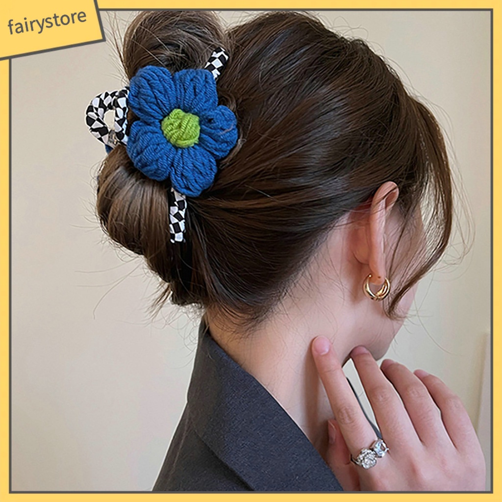 Kẹp Tóc Càng Cua Bằng Cotton Chống Trượt Màu Sắc Tương Phản Tinh Tế