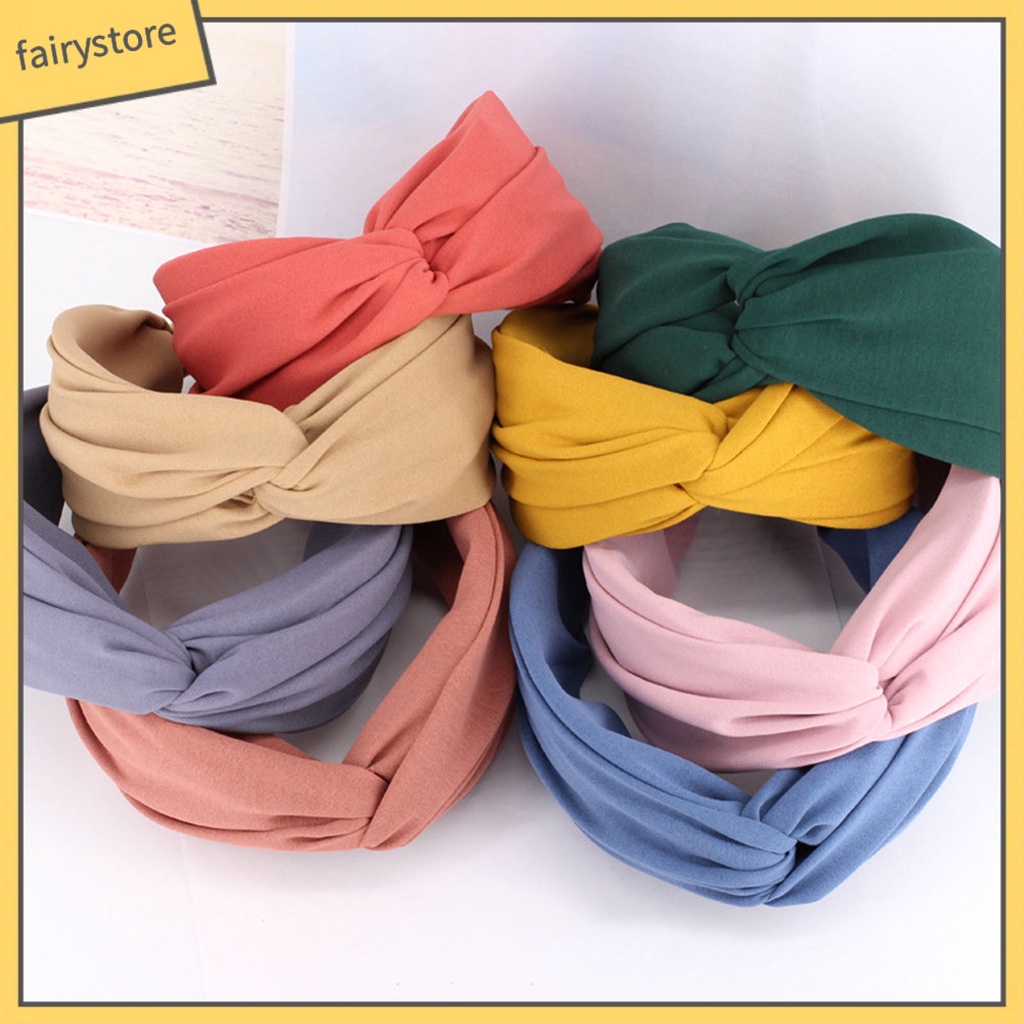 Băng Đô Cài Tóc Bản Rộng Chống Trượt Thắt Nút Màu Sắc Trơn Dành Cho Nữ