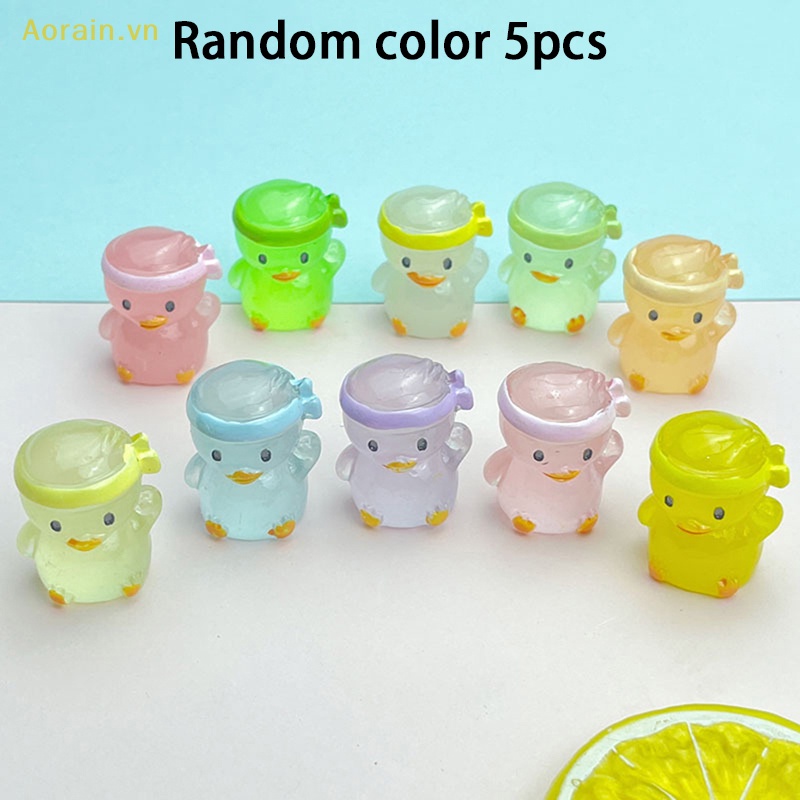 {Aorain} Set 5 Chú Vịt Nhỏ Bằng Nhựa Phát Sáng Trong Bóng Tối Trang Trí Tiểu Cảnh