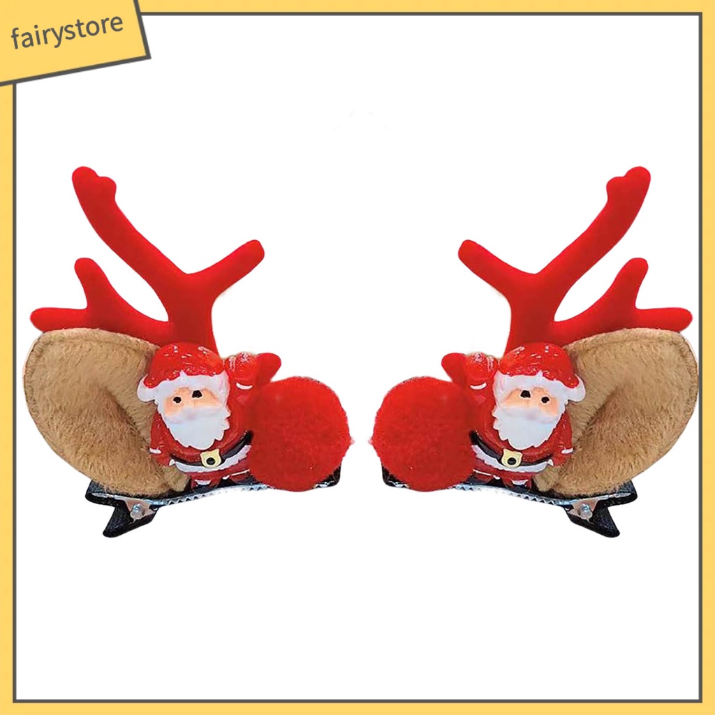 1 Cặp Kẹp Tóc Hình Tuần Lộc / Ông Già Noel Bằng Vải Siêu Nhẹ Màu Sắc Sống Động Dễ Thương