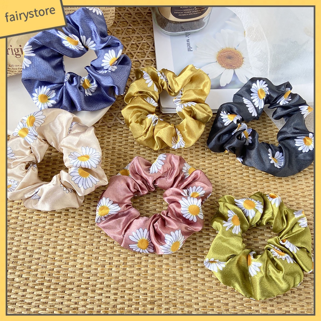 Dây Buộc Tóc Vải Satin Co Giãn In Họa Tiết Hoa Ngọt Ngào