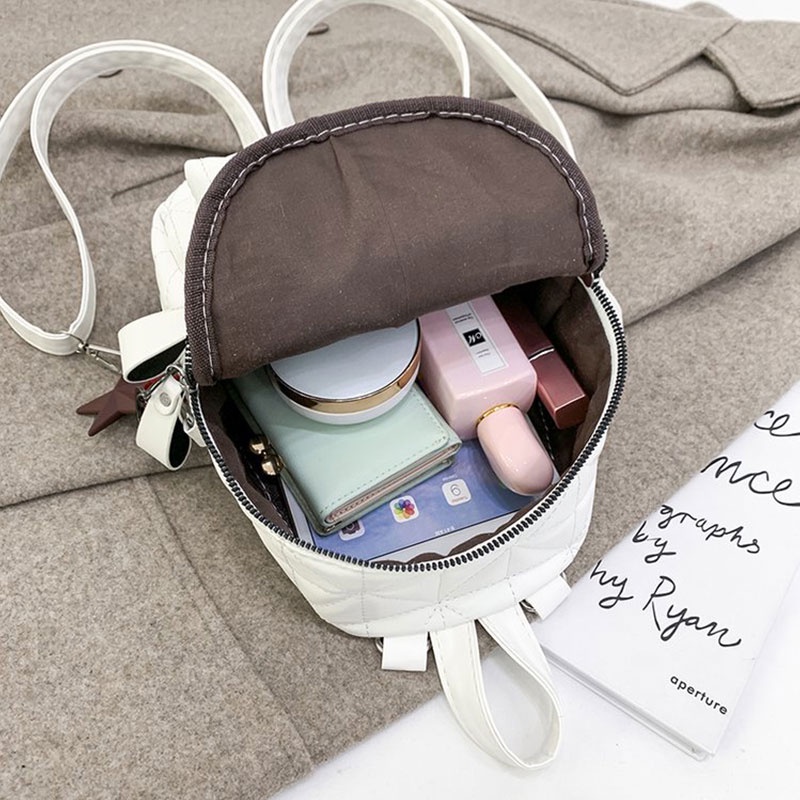 Ba Lô Da pu Họa Tiết Kim Cương Đơn Giản Phong Cách Hàn Quốc Cho Nữ