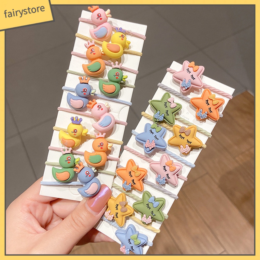 Set 10 Dây Cột Tóc Họa Tiết Động Vật / Trái Cây Hoạt Hình Dễ Thương