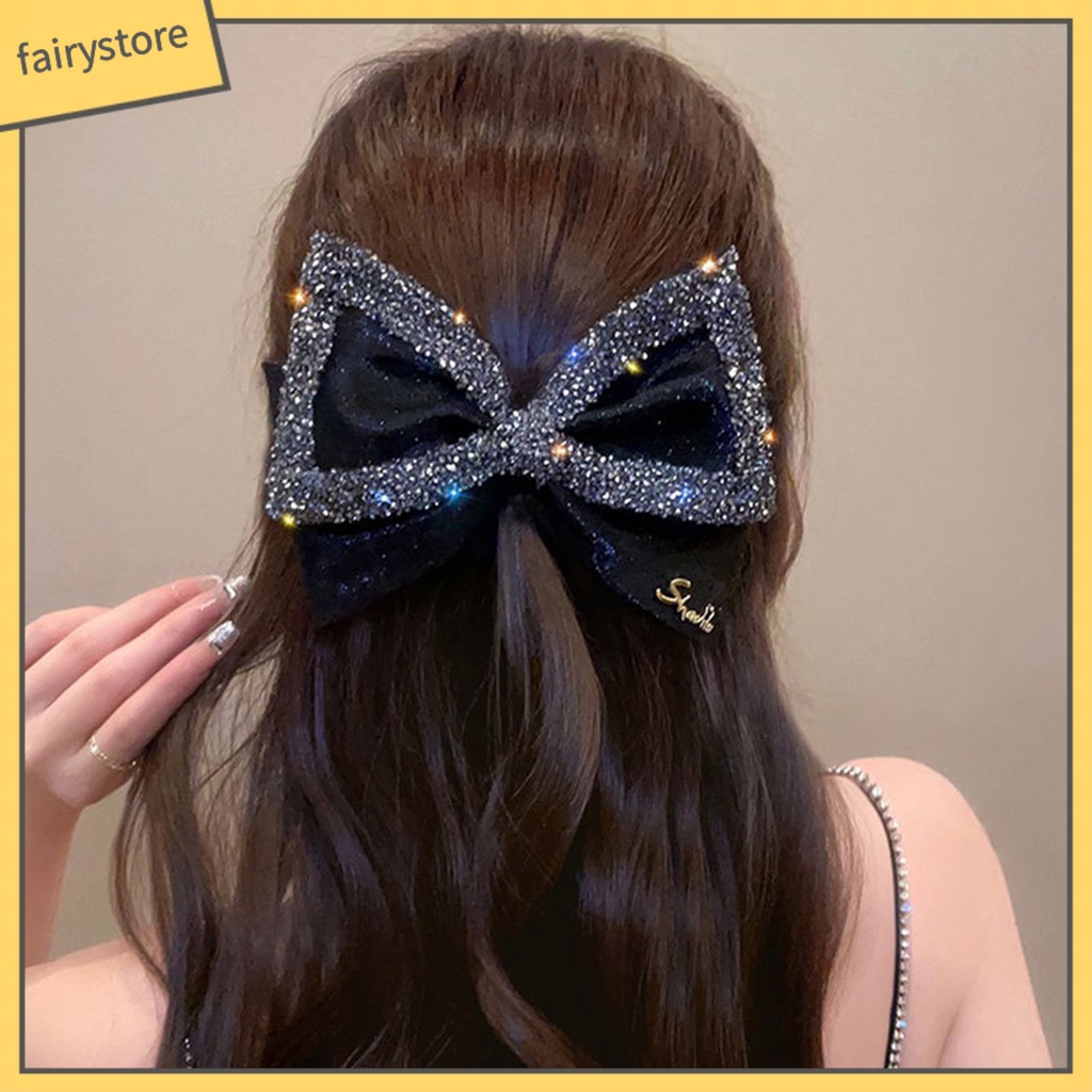 Kẹp Tóc Trang Trí Nơ Lưới Lớn Đính Đá Lấp Lánh Chống Trượt