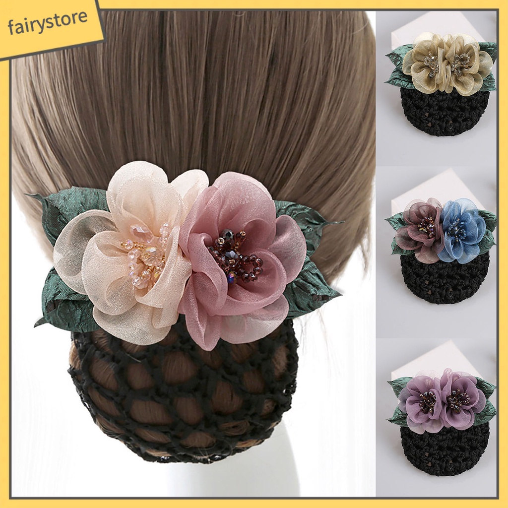 Dây Buộc Tóc Co Giãn Đính Hạt Và Hoa Ruy Băng Thanh Lịch Cho Nữ