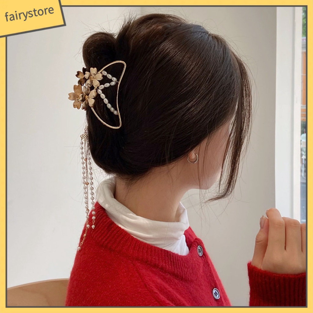 Kẹp Tóc Hình Bướm Đính Ngọc Trai Giả Co Giãn Dành Cho Nữ