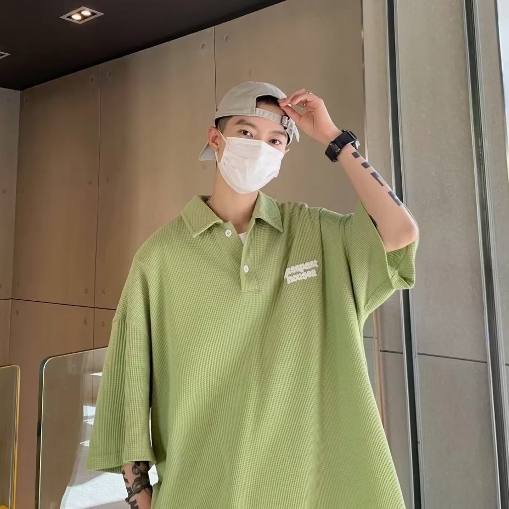 Áo Thun Polo Ngắn Tay Dáng Rộng Thêu Họa Tiết Đơn Giản Phong Cách Đường Phố Mỹ Thời Trang Mùa Hè Cho Nam