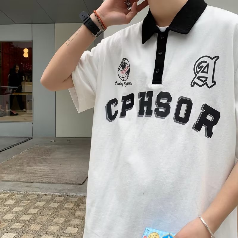 Áo Thun POLO Tay Ngắn Dáng Rộng In Chữ Phong Cách Đường Phố Mỹ Cá Tính Cho Nam