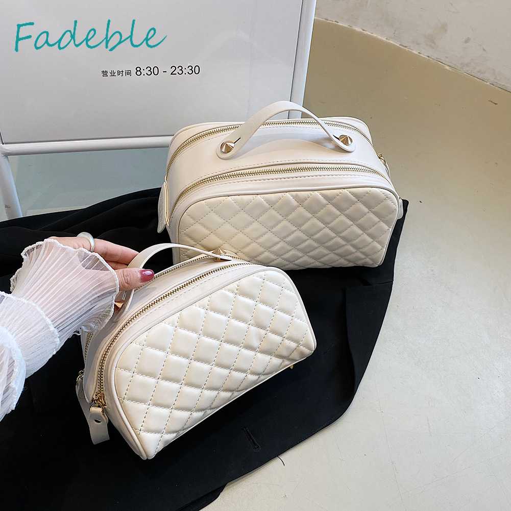 Túi Đựng Mỹ Phẩm Da PU Có Khóa Kéo Họa Tiết Kim Cương Sang Trọng Cho Nữ