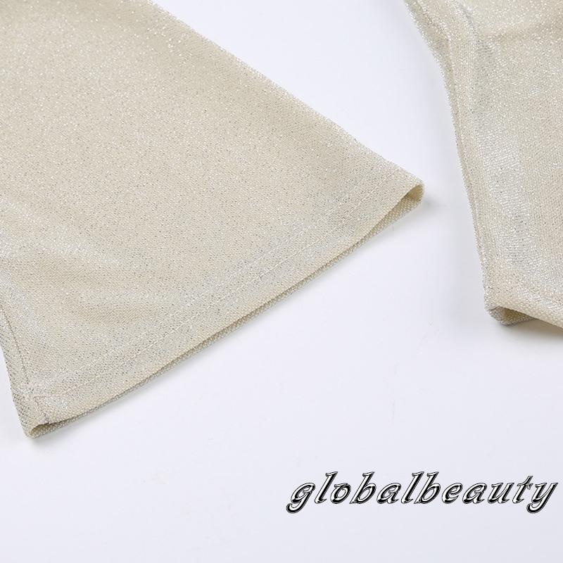 Áo Thun Croptop Dài Tay Đính Kim Sa Ôm Dáng Thời Trang Xuân Hè Cho Nữ