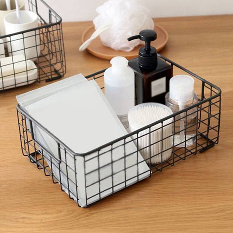 Bộ 2 Giỏ Sắt Đựng Đồ Dùng Màu Đen Có Tay Cầm Tiện Dụng Cho Nhà Bếp