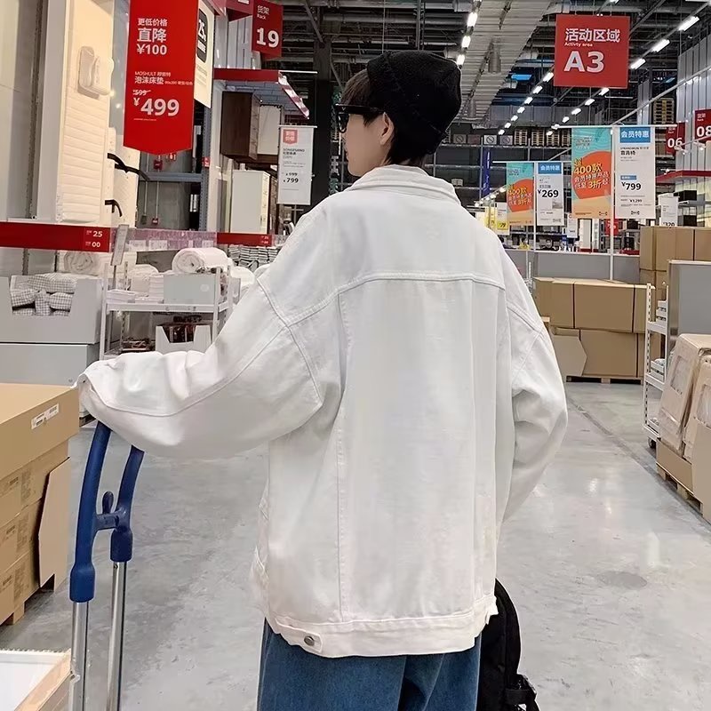 Áo Khoác Denim Màu Đen Dáng Rộng Phong Cách Retro Nhật Hàn Thời Trang Xuân Thu Cho Nam Giới