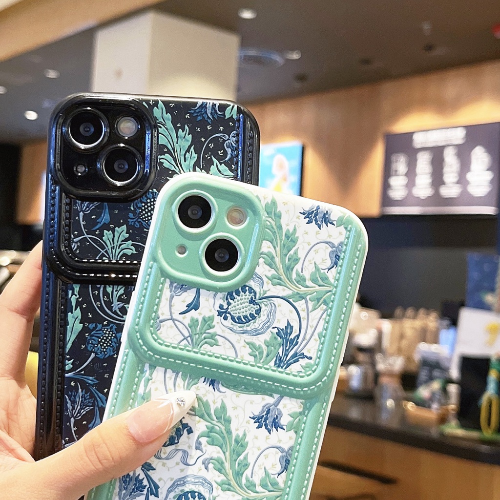 Ốp Điện Thoại TPU Silicon Mềm Chống Sốc In Họa Tiết Hoa Có Ngăn Đựng Thẻ Bảo Vệ Ống Kính Máy Ảnh Cho iPhone 14 13 12 11 PRO MAX