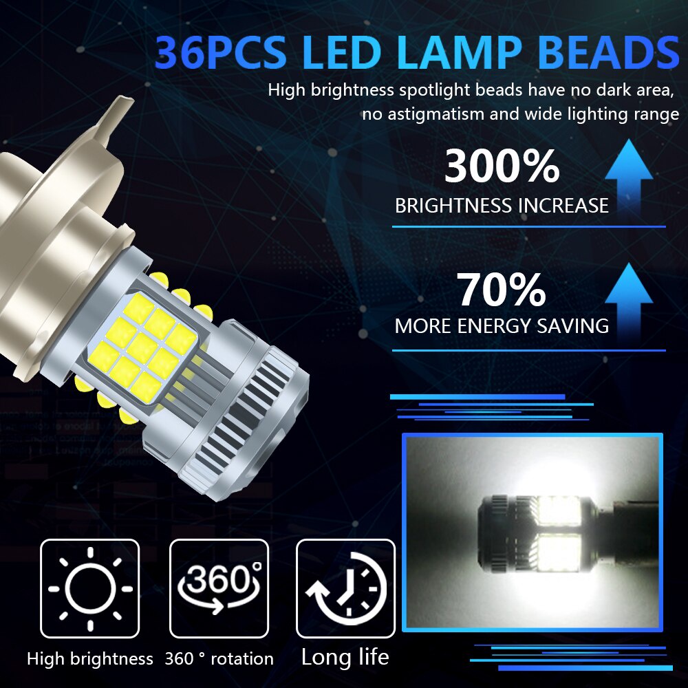 1 Đèn Pha 20W H4 LED BA20D H6 P15D 3030 36SMD 12V 3000LM Chất Lượng Cao Cho Xe Máy