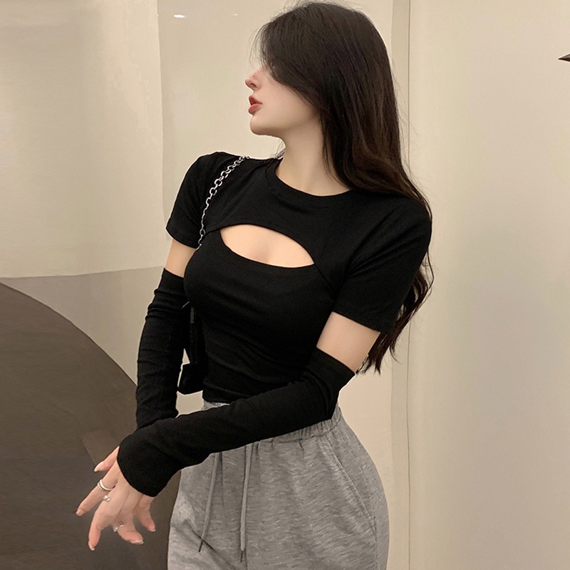 NZN Áo Thun Nữ Ngắn Tay Khoét Vai Gợi Cảm Kiểu Hàn Quốc