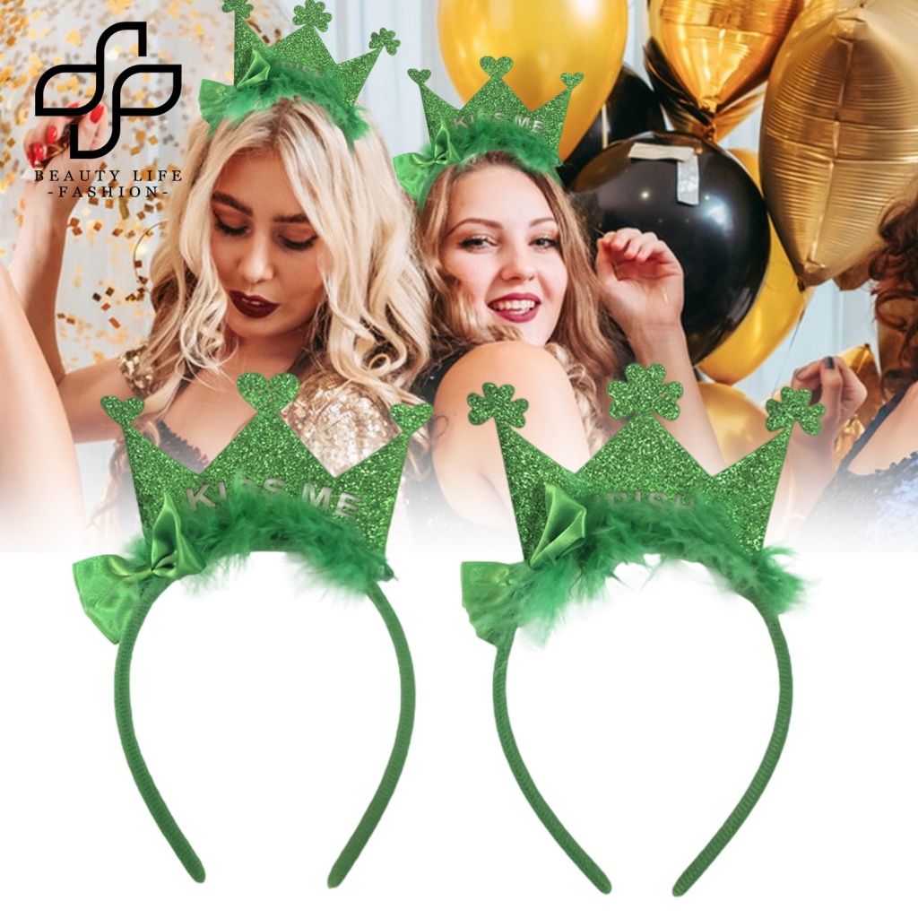 Băng Đô Hình Vương Miện Đính Kim Sa Lấp Lánh Màu Xanh Lá Cây Dùng Hóa Trang