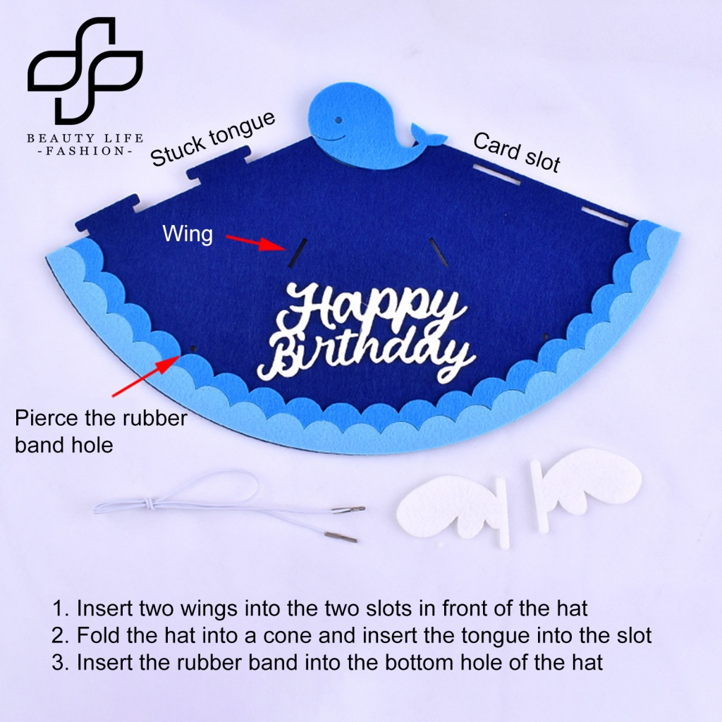 Beautylifefashion Mũ Sinh Nhật Bằng Vải Nỉ Màu Sắc Tươi Sáng Không Biến Dạng Hình Cá Voi Khủng Long Đáng Yêu Dành Cho Trẻ Em