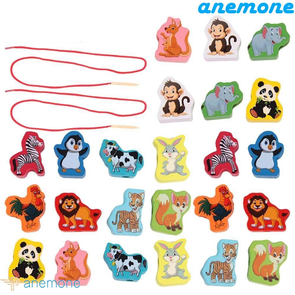 Bộ Đồ Chơi Xỏ Hạt Gỗ Hình Trái Cây / Động Vật Dành Cho Trẻ Em DIY