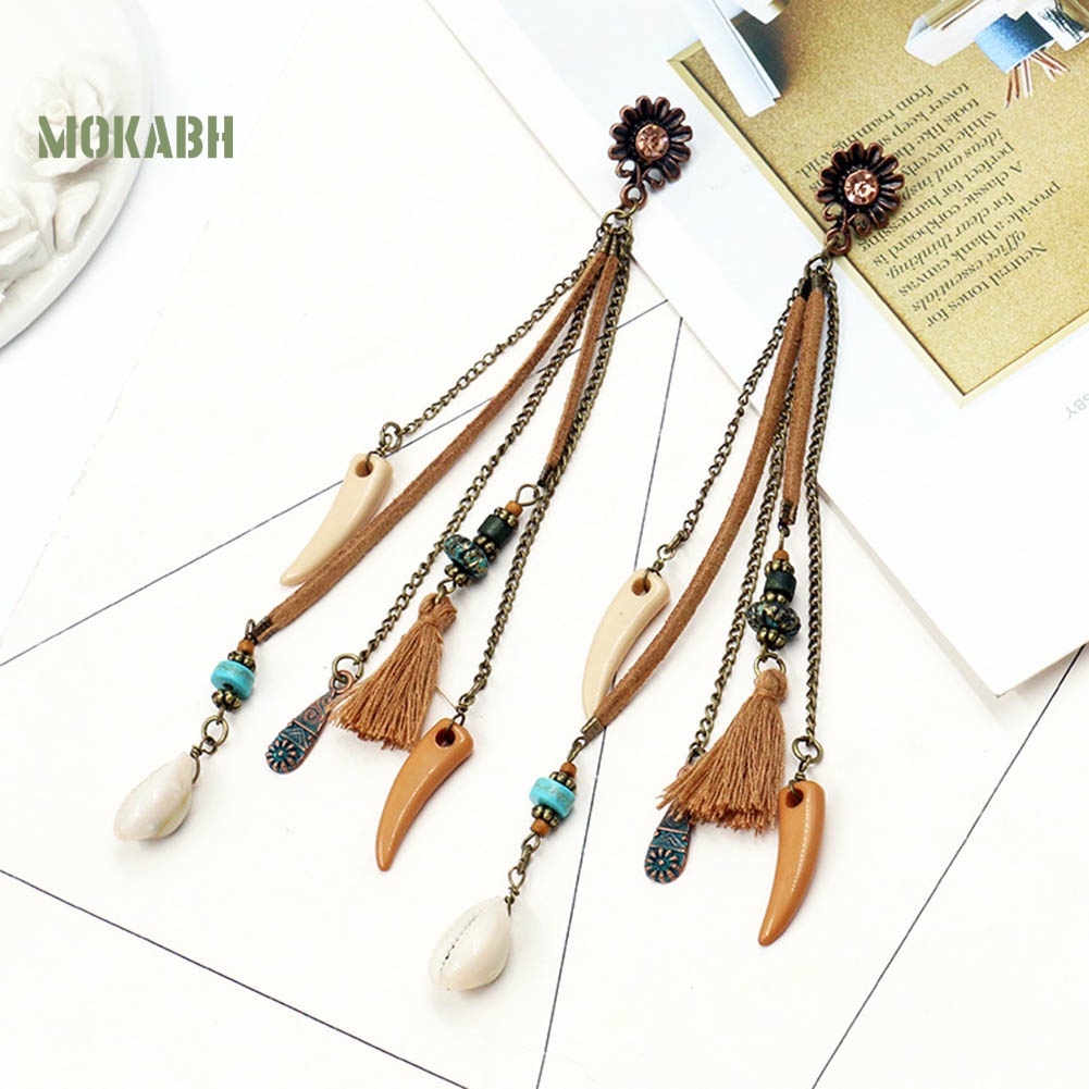 [Mok Abh] Bông Tai Hình Hoa Hướng Dương Và Vỏ Sò Phong Cách Boho