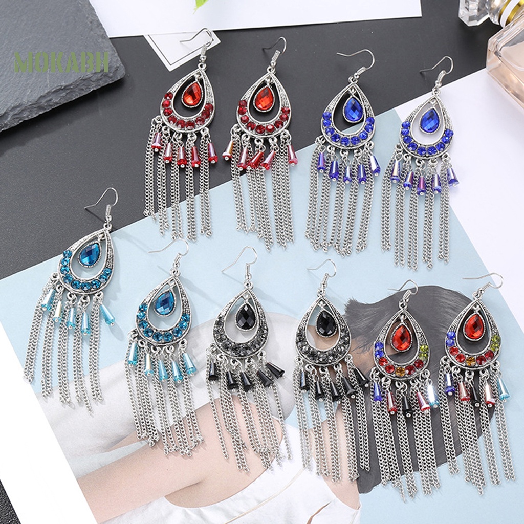 1 Cặp Bông Tai Hình Giọt Nước Đính Đá Kiểu Dáng Vintage Thời Trang