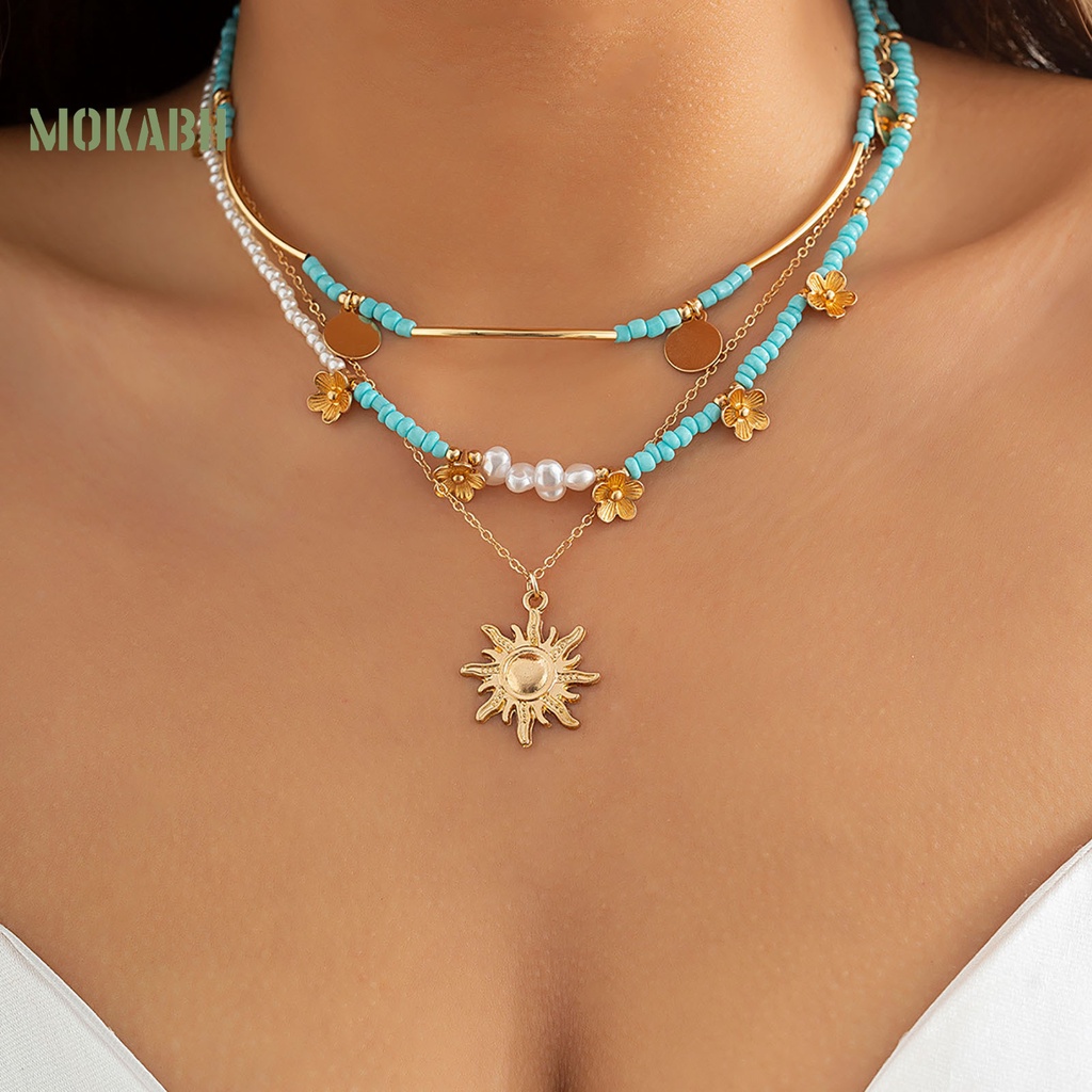 3 Vòng Cổ Nhiều Lớp Có Đính Hạt Ngọc Trai Và Kim Sa Theo Phong Cách Bohemia Dùng Làm Quà Sinh Nhật Cho Nữ