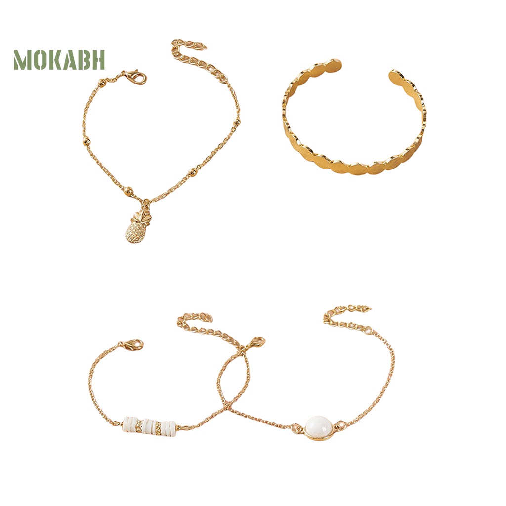 [Mok Abh] Bộ 4 Vòng Tay Hợp Kim Họa Tiết Hình Quả Dứa Phong Cách Bohemia