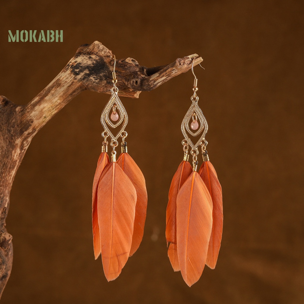 [Mok Abh] Bông Tai Gắn Lông Vũ Theo Phong Cách Du Mục