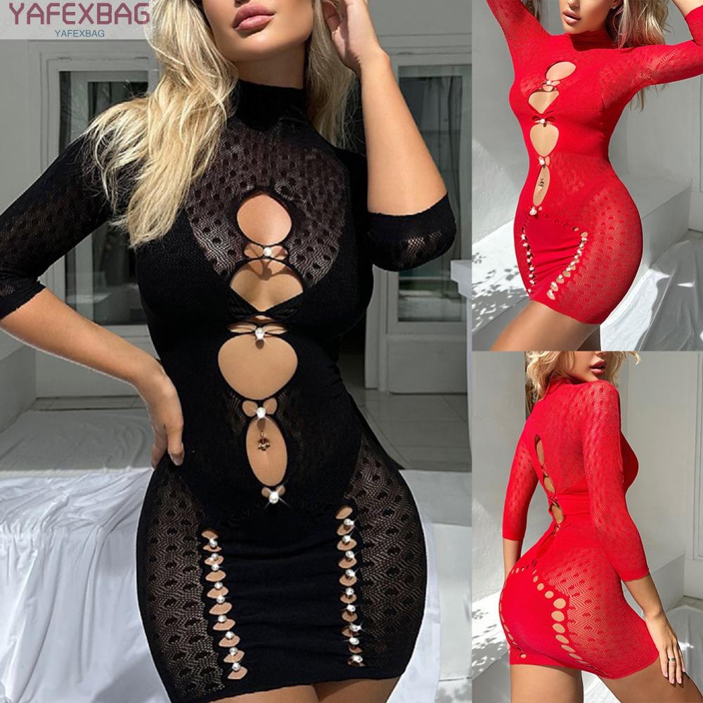 Women Sexy Lingerie Long Sleeve Fishnet Body Stocking Bodysuit Nightwear Dress wsm ermh  ab e whb
