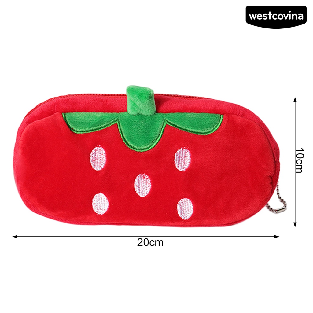 [WSTN]✎Túi Đựng Bút Bằng Vải Flannel Khóa Kéo Họa Tiết Dâu Tây Hoạt Hình Sáng Tạo