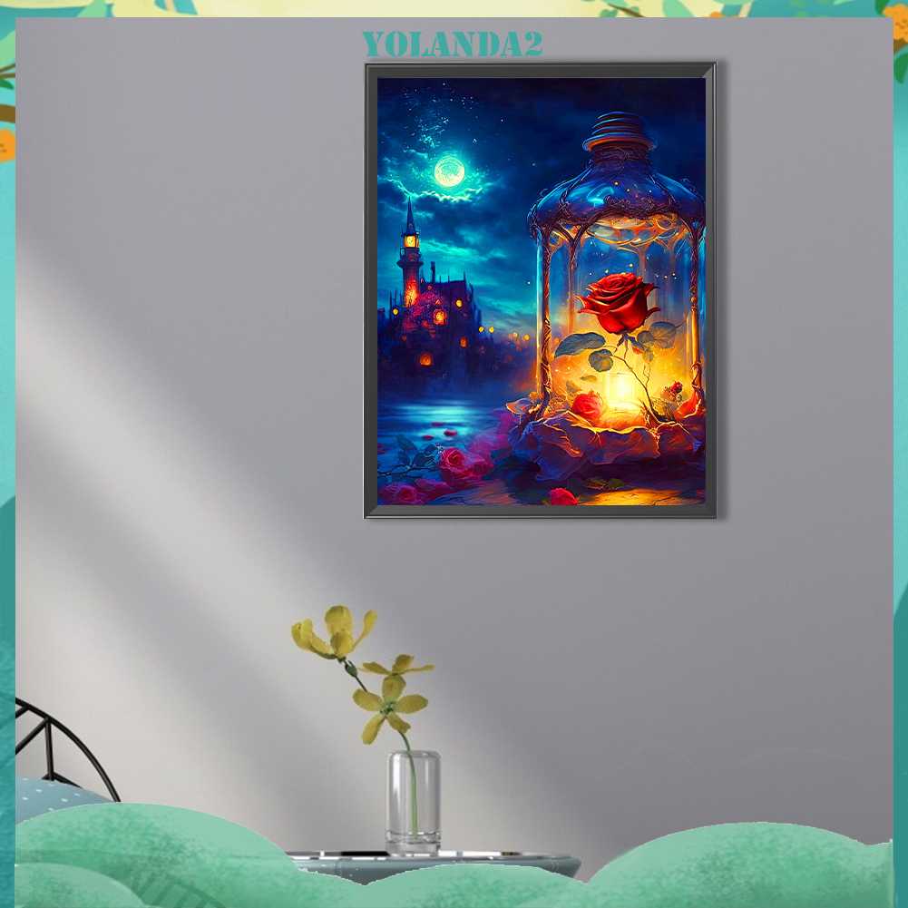 Tranh Đính Đá Kim Cương Toàn Bộ 5D DIY Hình Lâu Đài Hoa Hồng