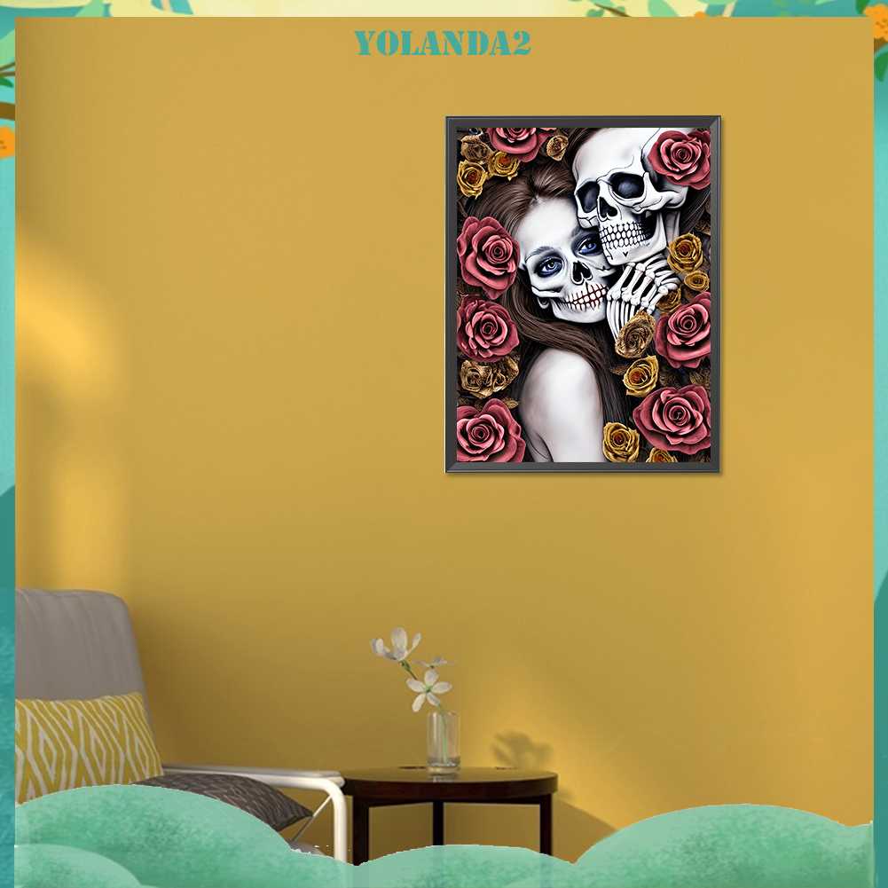 Tranh Đính Đá Kim Cương Toàn Bộ 5D DIY Hình Đầu Lâu Hoa Hồng