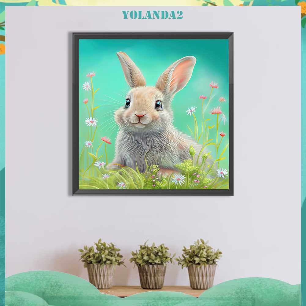 Tranh Đính Đá Kim Cương Toàn Bộ 5D DIY Hình Vẽ Thỏ Trang Trí Nhà Cửa