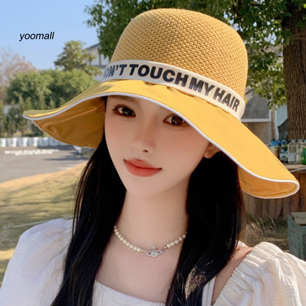 Mũ Tai Bèo Rộng Vành Chống Nắng Phối Ruy Băng In Chữ Thời Trang Mùa Hè Cho Nữ
