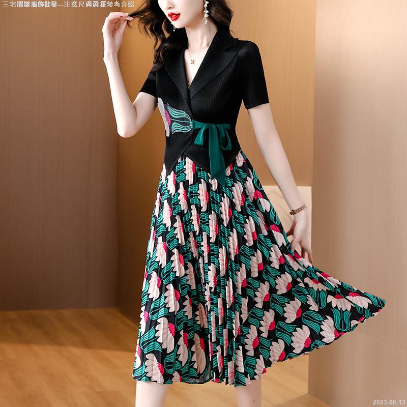 Đầm Midi Cổ Bẻ Xếp Ly Dáng Ôm Thời Trang Mùa Hè 2023 Cho Nữ Trung Niên - 2023-06-