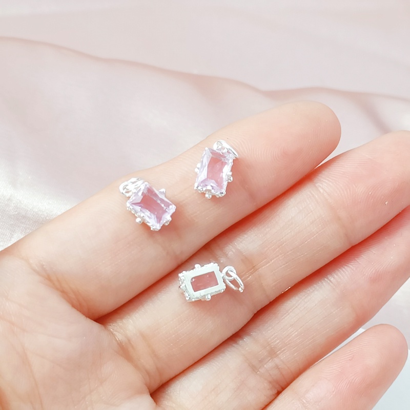 Mặt Dây Chuyền Bằng Đồng Mạ Bạc Dày Dặn Đính Đá Zircon Hình Vuông Nhiều Màu Sắc Dùng Làm Trang Sức DIY