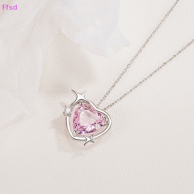 {Ffsd} Vòng cổ Bạc Mặt Trái Tim Pha Lê Hồng Rỗng Thời Trang Hàn Quốc Cổ Điển Dành Cho Nữ Trang Sức Đám Cưới * Bán Chạy