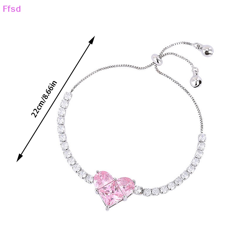 1 / 1 Cặp Vòng Tay / Vòng cổ / Bông Tai Đính Đá Zircon Hình Trái Tim Lấp Lánh Dễ Điều Chỉnh Thời Trang Cho Nữ