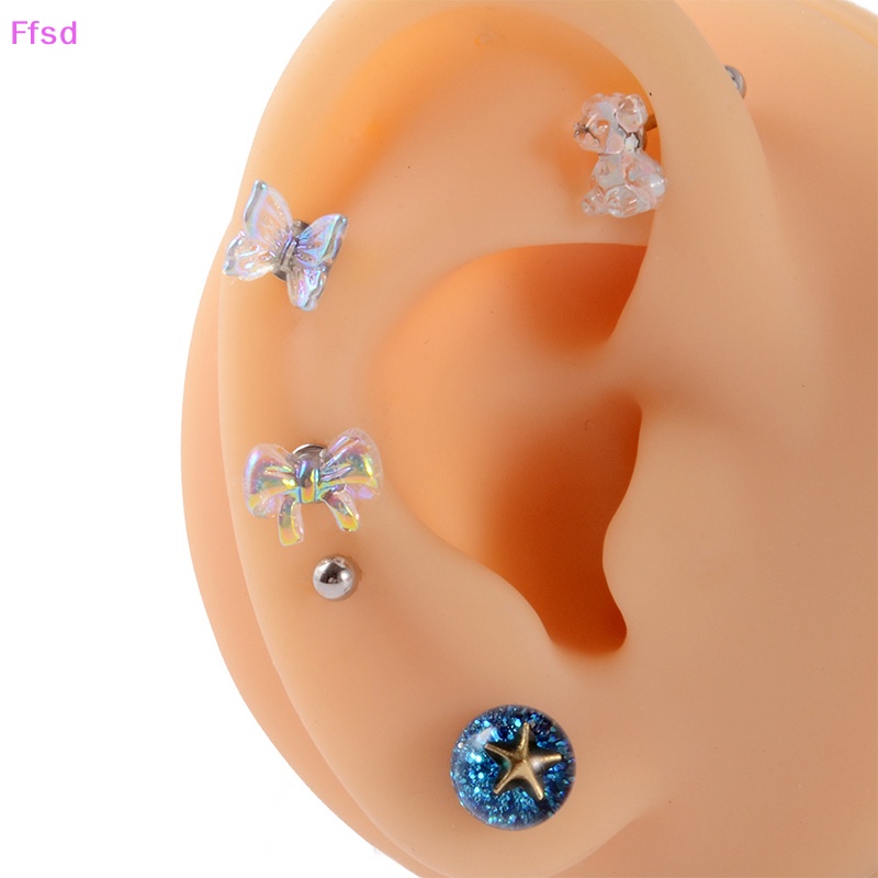 {Ffsd} 1 Khuyên Tai Dạng Xoắn Ốc Hình Nơ Bướm Gấu Xương Tai Thời Trang Làm Quà Tặng Cho Nữ