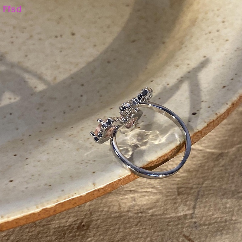 Nhẫn Hở Y2K Đính Đá Zircon Hình Nơ Hồng Sáng Tạo Cho Nữ