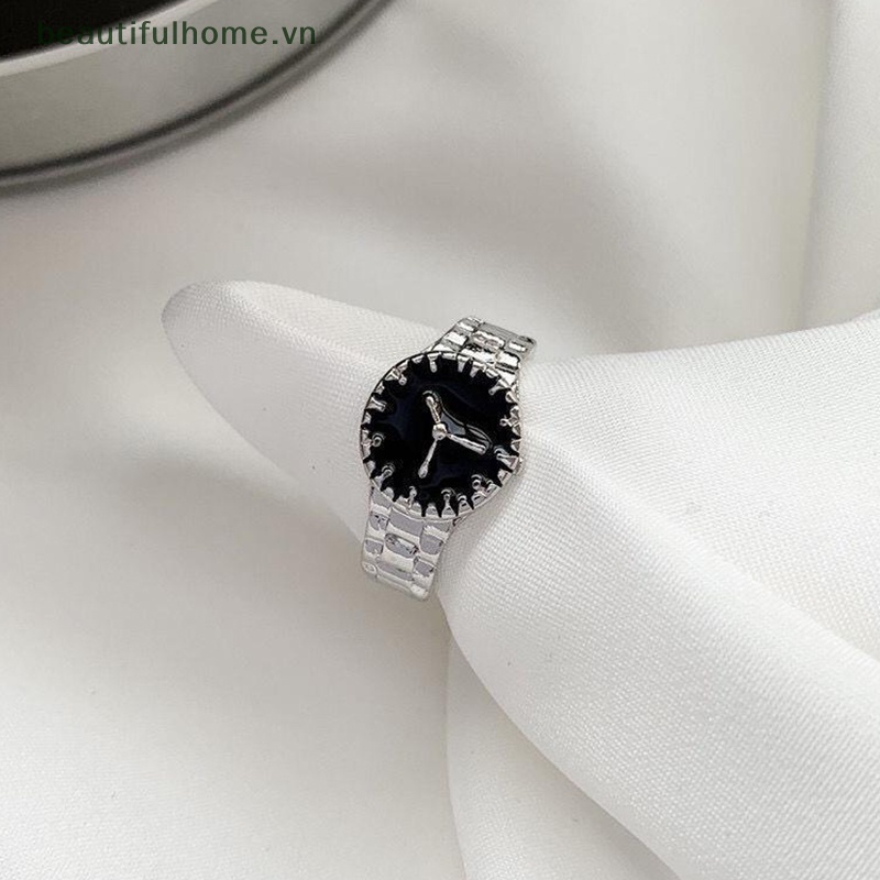 [beautifulhome] Nhẫn Thiết Kế Hình Đồng Hồ Đơn Giản Cá Tính Thời Trang Punk Cổ Điển Quyến Rũ Hàn Quốc Làm Quà Tặng Cho Nữ [beauty