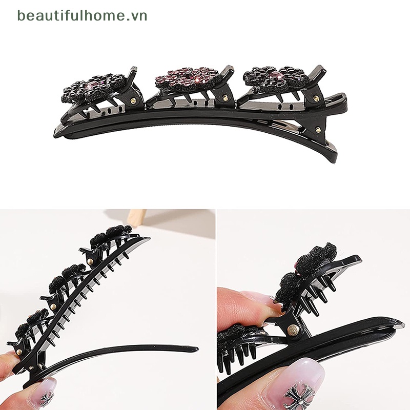 Kẹp Tóc Mỏ Vịt Bốn Lá Đính Pha Lê Lấp Lánh Có 3 Kẹp Nhỏ