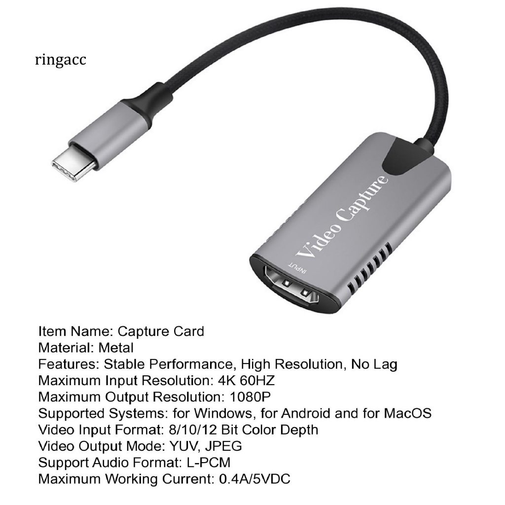 Thẻ Chuyển Đổi Tín Hiệu Video Ổn Định 1080P 4K 60HZ DC 5V / 0.4A Type-C Sang HDMI