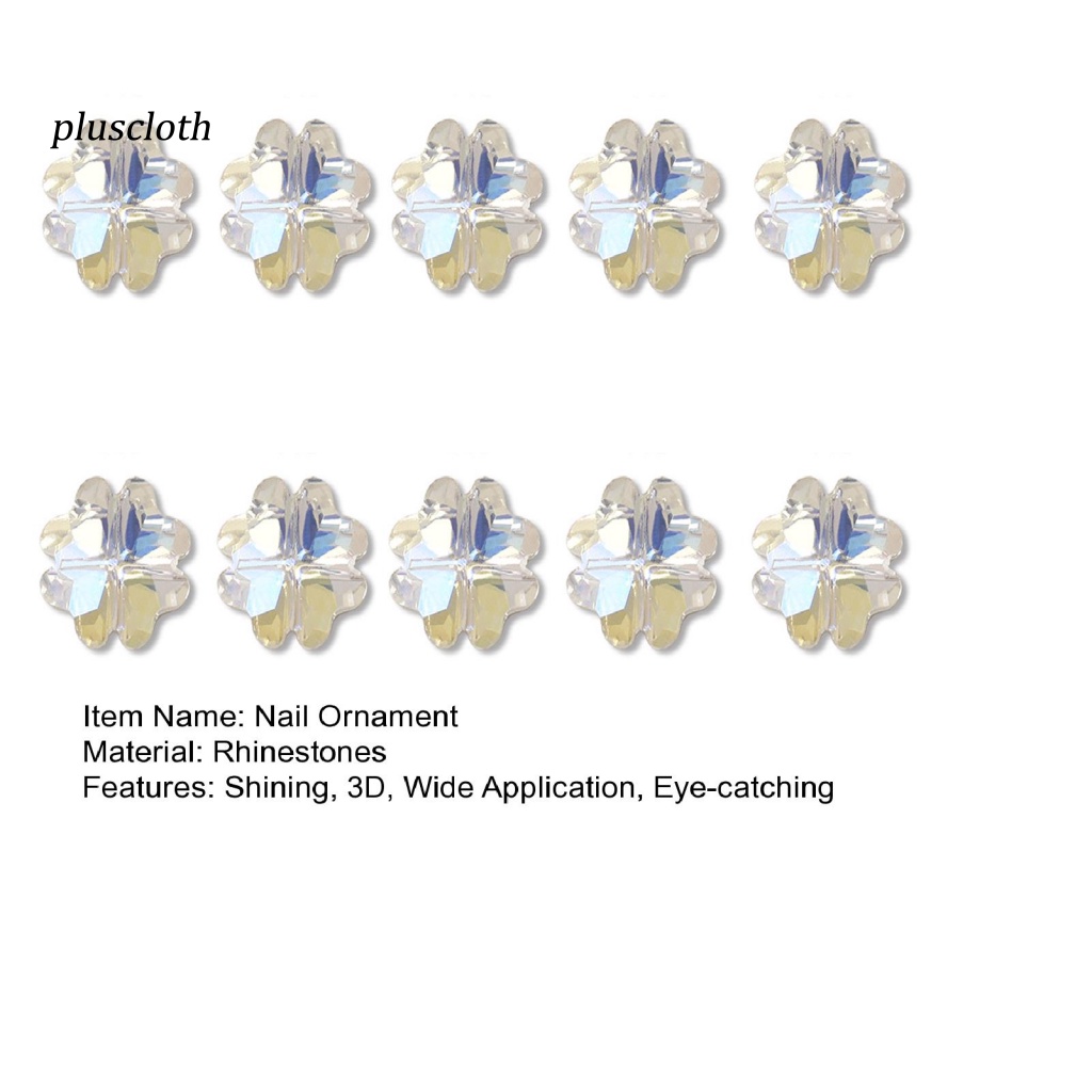 Set 10 Phụ Kiện Trang Trí Móng Tay Nghệ Thuật Hình Cỏ Bốn Lá Màu Sắc Lấp Lánh