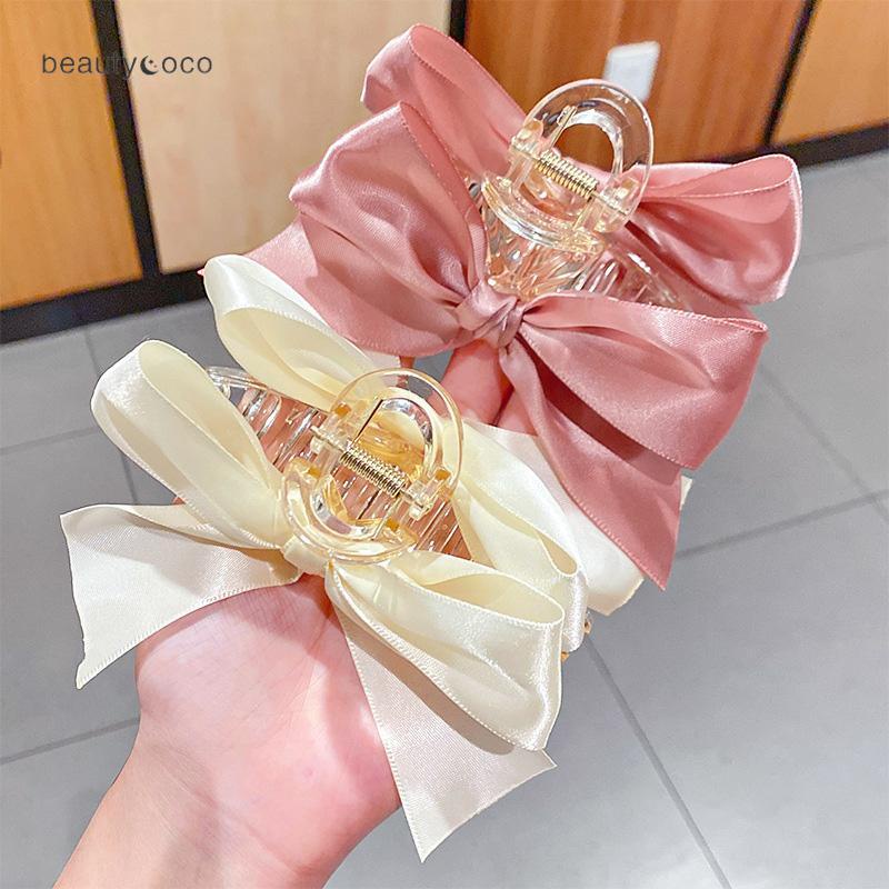 Beautycoco🍊Kẹp tóc càng cua đính nơ kẹp tóc nơ ruy băng phong cách Hàn Quốc đơn giản thời trang dành cho nữ