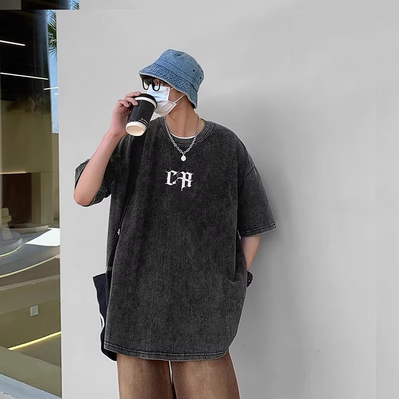 Áo Thun Cotton Nguyên Chất Ngắn Tay Cỡ Lớn Phong Cách Retro Đường Phố Cho Nam