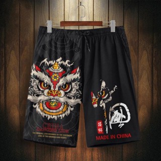 Quần Short Thể Thao Đi Biển Mau Khô In Hình Sư Tử Thời Trang Phong Cách Trung Hoa Cho Nam