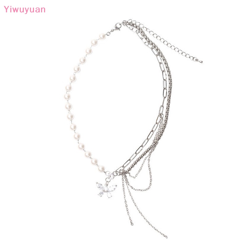 < Yiwuyuan > Vòng cổ Nhiều Lớp Mặt Hình Bướm Pha Lê Ngọc Trai Zircon Dây Xích Thời Thượng Cho Nữ