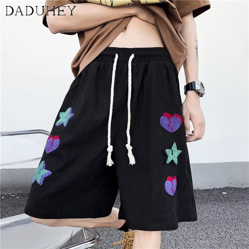 DaDuHey Men's Summer Fashion Brand Fashionable Loose All-Match Solid Color Shorts 2023  Casual Embroidered Sports Shorts Jogger Pants