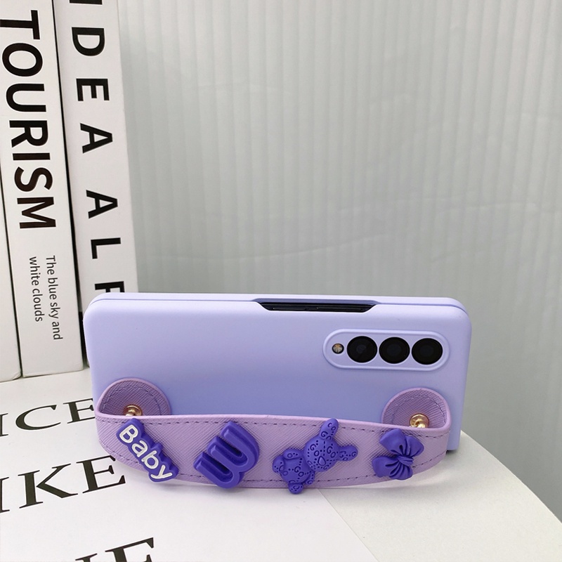 Bao Da Điện Thoại Họa Tiết Gấu Hoạt Hình Có Dây Đeo Cho samsung galaxy z fold 5 4 3 2 5g Ốp